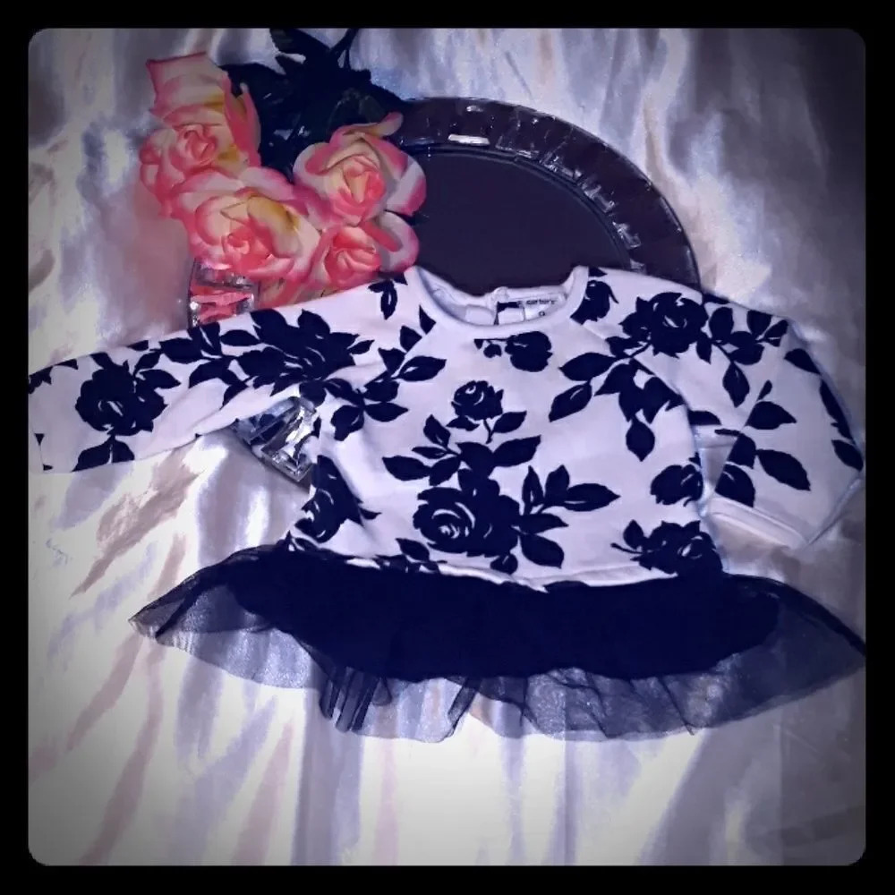Carters Black and White Rose Sweater w/ Tu…